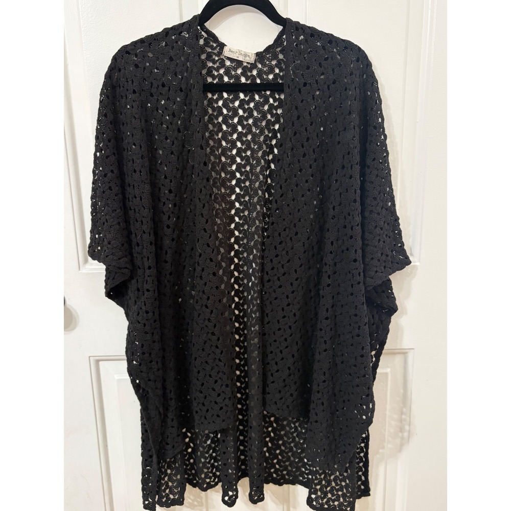 Crochet Lace long Cardigan || M || Black Boho Open Knit|
